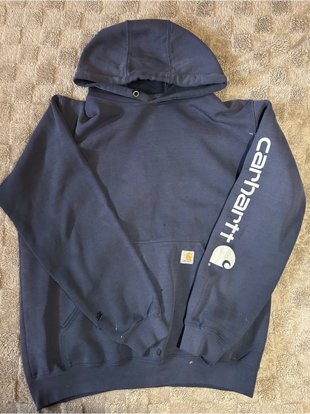 Distressed Carhartt Navy Blue Hoodie Men’s Large Tall